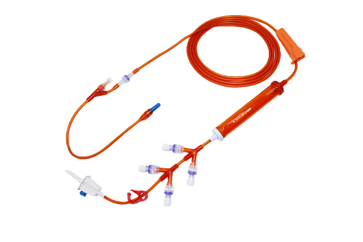 IVSO01 – Oncology Infusion Set | The Labs Choice IVSO01 Oncology Infusion Set is designed for controlled intravenous administration in oncology and other clinical infusion applications.It features a 20 drops/mL drip chamber, 15 µm filter, needle-free connectors, five-valve Y-port, back-check valves, and multiple flow-control options. Amber, light-resistant tubing helps protect light-sensitive medications. Latex-free and DEHP-free configurations are available, with PVC-free options. | Labs Choice