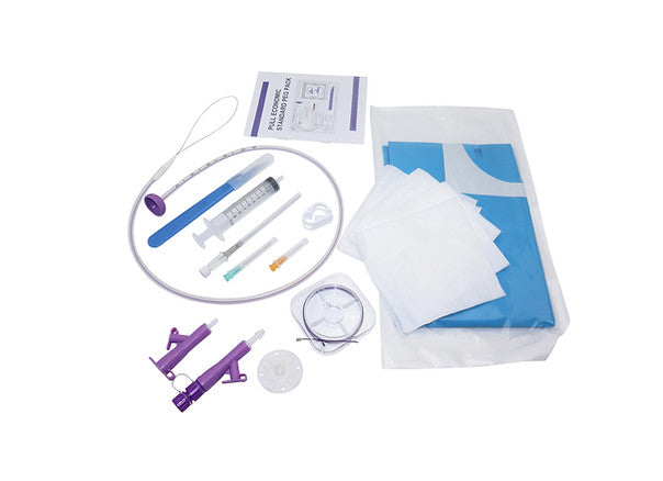 Percutaneous Endoscopic Gastrostomy (PEG) Kit |  The Labs Choice PEG Kit provides the essential components needed for percutaneous endoscopic gastrostomy procedures and enteral feeding access. The sterile, individually packaged kit includes a PEG tube, feeding adapters, needles, guidewire, syringe, scalpel, introducer, clamp, gauze, drape, and IFU. | Labs Choice