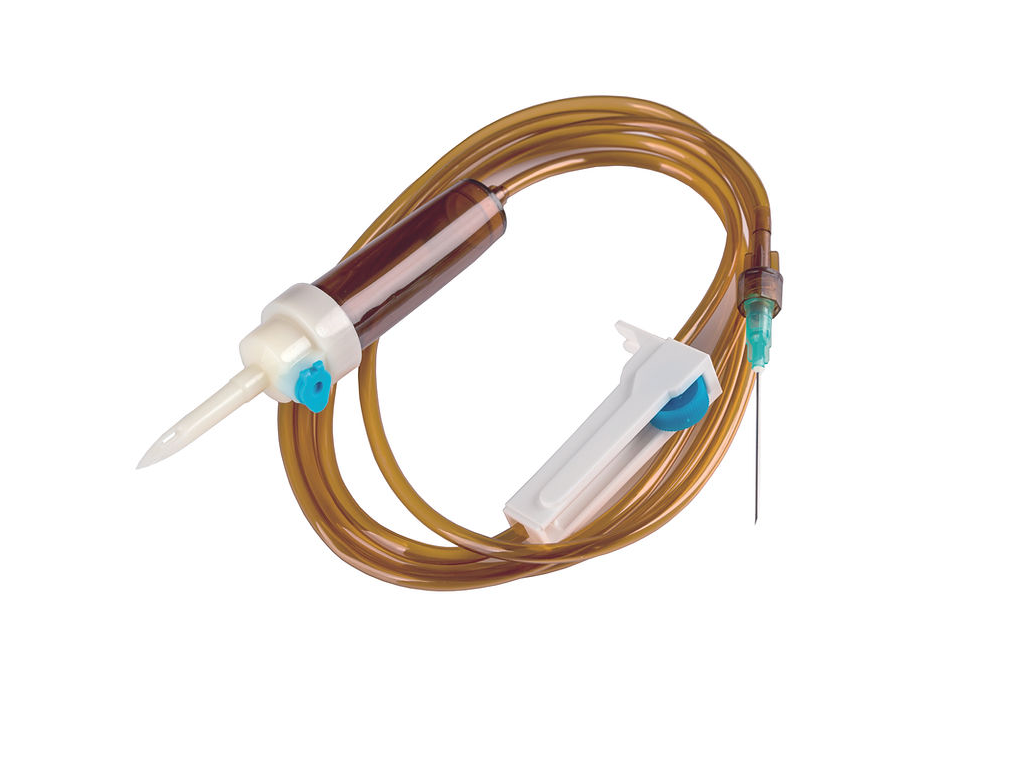 IVS01 – Infusion Set | Labs Choice IVS01 Infusion Set is designed for controlled IV therapy with accurate flow regulation. It features a large amber-colored drip chamber with an air vent, an ABS Adelberg flow regulator, amber-colored 1.5-meter tubing, and a luer lock connection with a needle. The amber configuration supports applications involving light-sensitive solutions. | Labs Choice