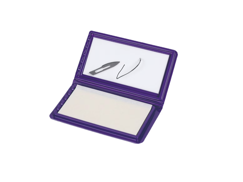 Sharps Pad | Labs Choice Sharps Pad is a cost-effective, puncture-resistant solution for organizing, counting, and handling contaminated needles, blades, and sutures. Its durable plastic construction provides added protection against accidental sharps penetration, while the adhesive strip and overlapping edges help keep sharps securely positioned. | Labs Choice