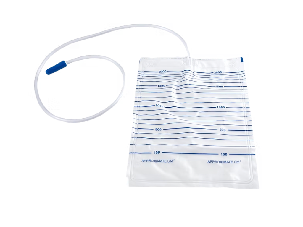 UDBR20 – Rectangle Urine Drainage Bag Without Outlet | Labs Choice 2,000 mL rectangular urine drainage bag designed for reliable urine collection. Latex-free construction features an air vent and 100 cm tubing, with customized tubing lengths available. | Labs Choice