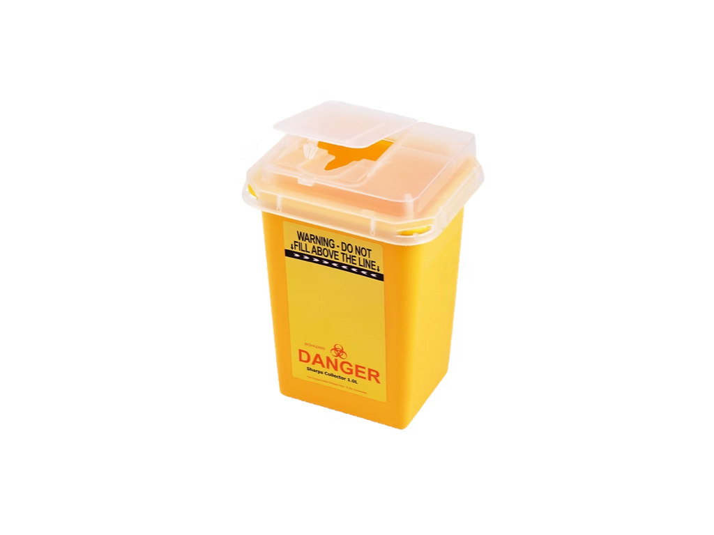 SCF-01L – 1 Liter Sharp Container | Labs Choice SCF-01L Sharp Container is a 1-liter sharps disposal container featuring a convenient flip cap and compact design. It fits most common caddies and trays and locks securely for final disposal. | Labs Choice