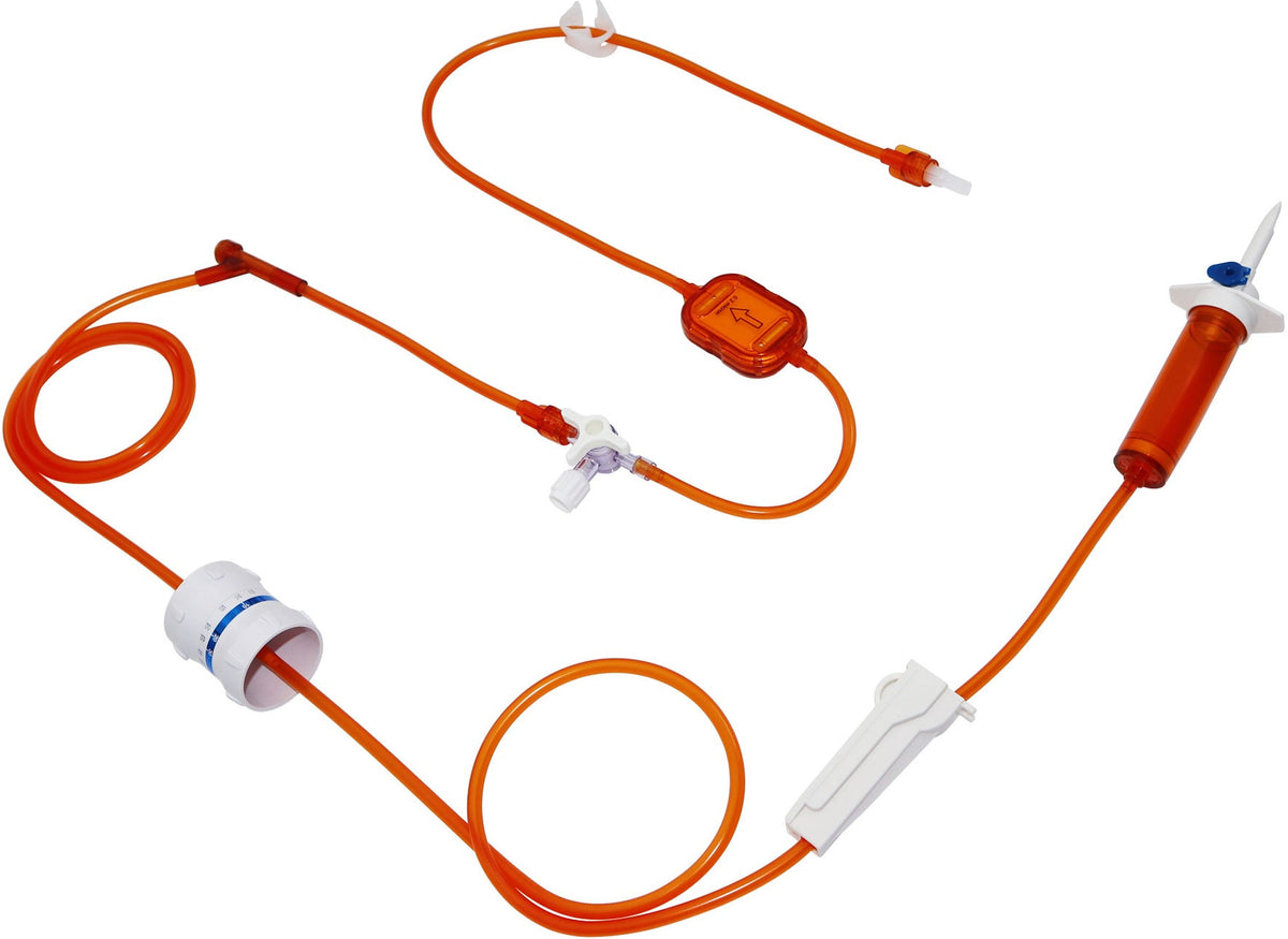 IVSO04 – Precision Oncology Infusion Set | The Labs Choice IVSO04 Oncology Infusion Set is designed for controlled IV medication administration where precise flow and filtration are important. It features a 20 drops/mL drip chamber, 15 µm and 0.2 µm filtration, precision flow regulator, three-way stopcock, vented filter, and luer-lock connection. | Labs Choice